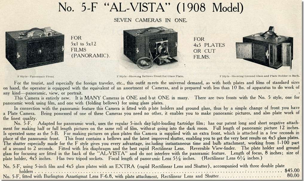 1908 catalogue reference for the Al-Vista No.5-F