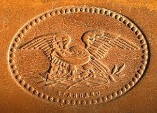 The top of the leather case has a beautiful embossed American eagle.