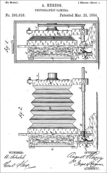 Patent illustration of the 1884 Photographic Camera.