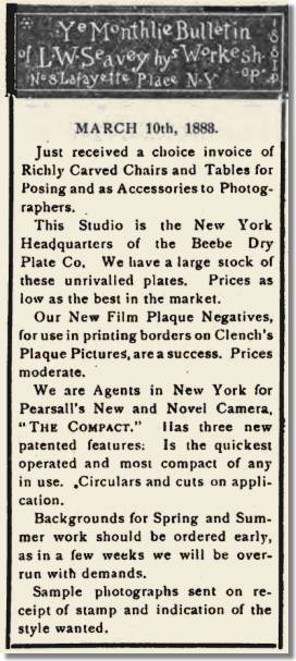 First known reference for Frank's Compact Camera; Seavey announced being an agent one month before Frank was awarded a patent for his camera.